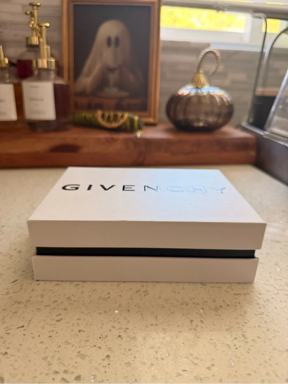 NWT Givenchy Black Leather Card Pocket Phone Case with Black-White Lanyard